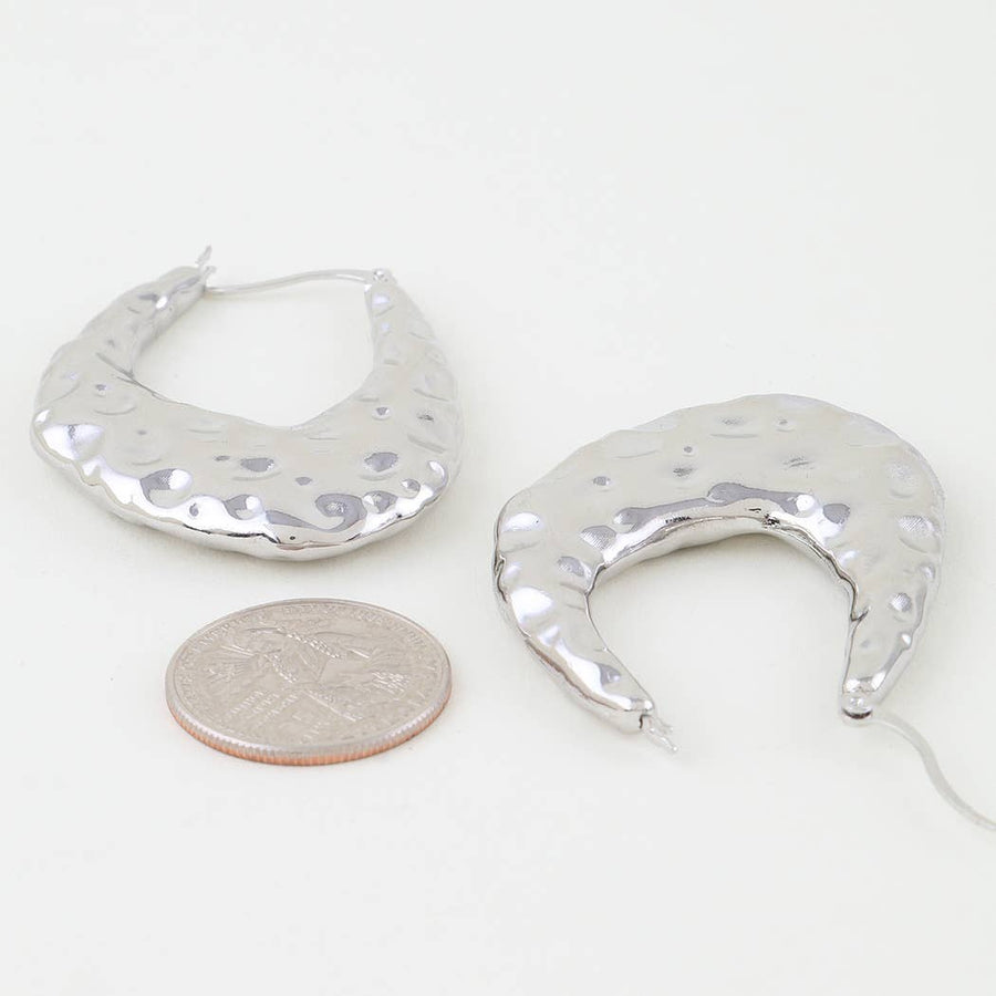 Hammered Moon Hoop Earrings