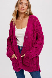 Chunky Cable Knit Button Up Cardigan