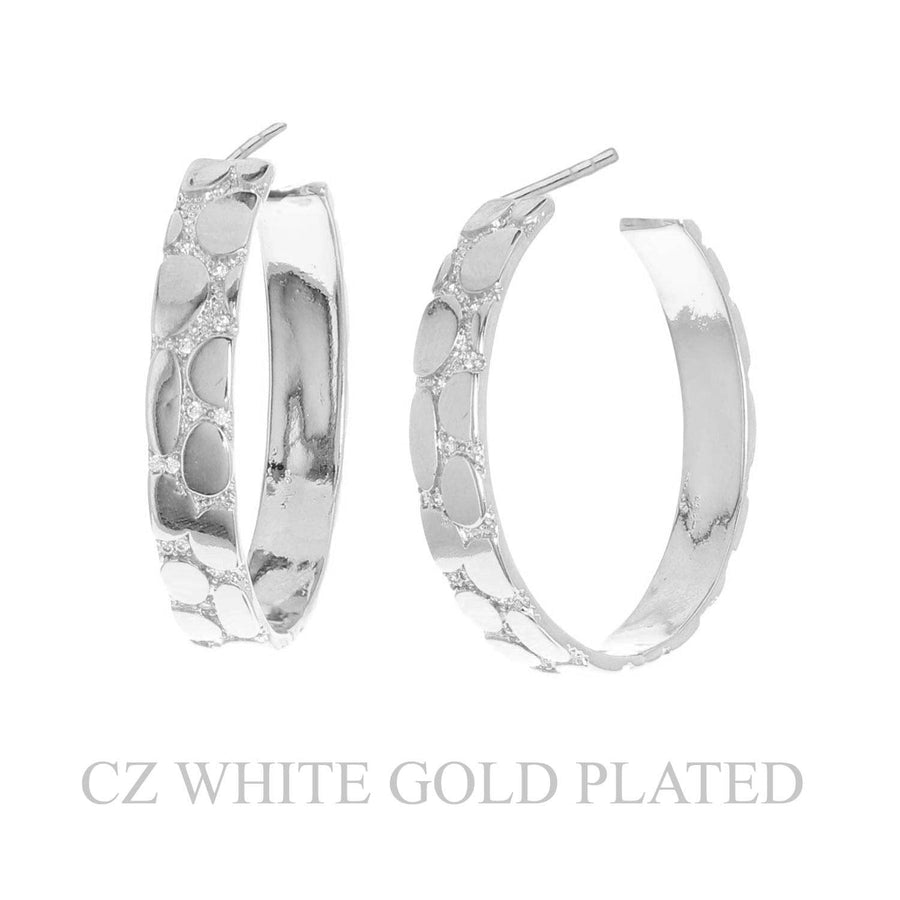 Pebble Stone Pattern CZ Half Hoop Earrings