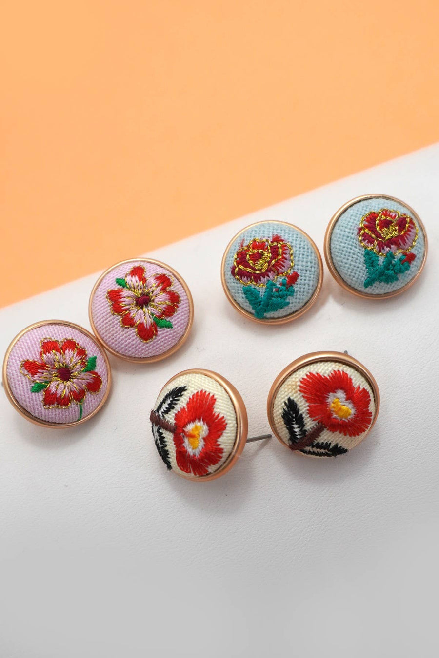 EMBROIDERY FLORAL STUD EARRINGS