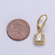 Gold Micro Paved Square Cubic Zirconia Hoop Charm Drop Earrings