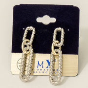 Gold Plated Two Tone Twisted Oval Chain Dangle Earrings