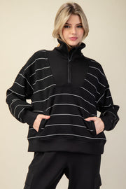 Scuba Stripe Quarter Zip Top- Black