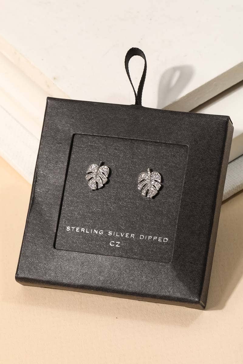 Pave Monstera Stud Earrings