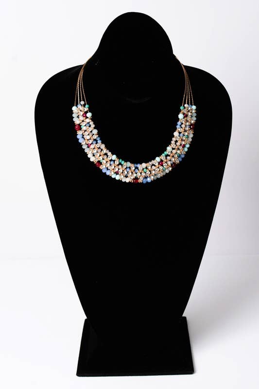 Elegant Bead and Crystal Bib Necklace