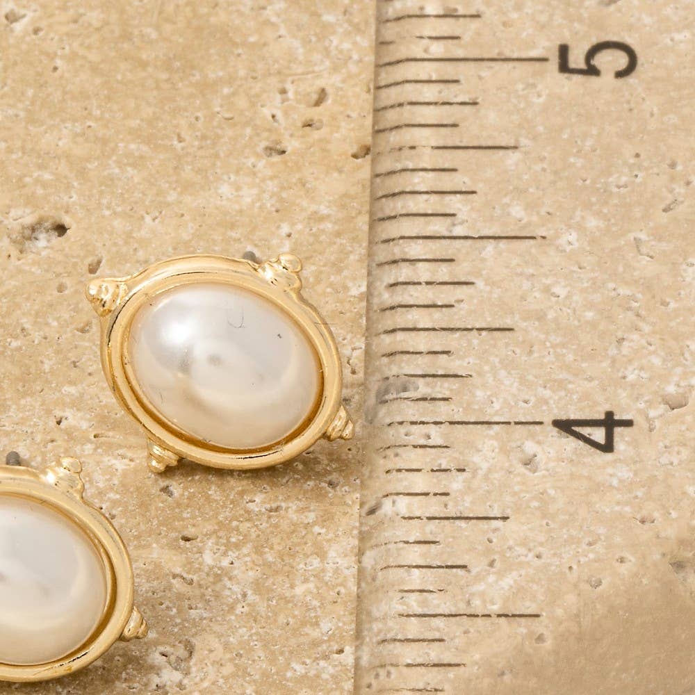 Oval Pearl Stud Earrings