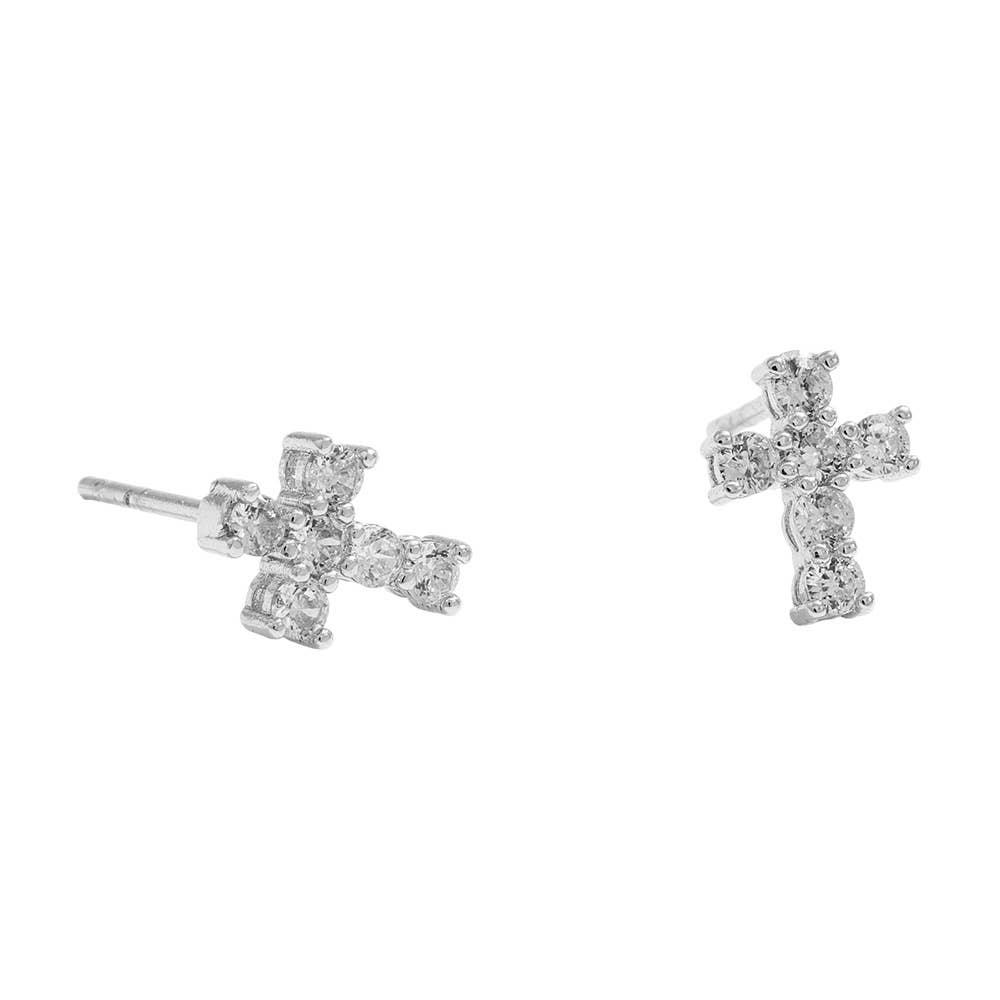 14K Gold Dipped CZ Stone Cross Mini Stud Earrings