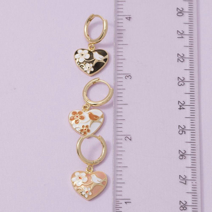 Floral Ceramic Heart Hoop Earrings