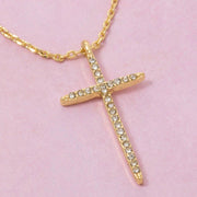Gold Dipped Thin Cz Cross Pendant Necklace