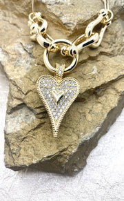 Paperclip Necklace with CZ Heart Charm