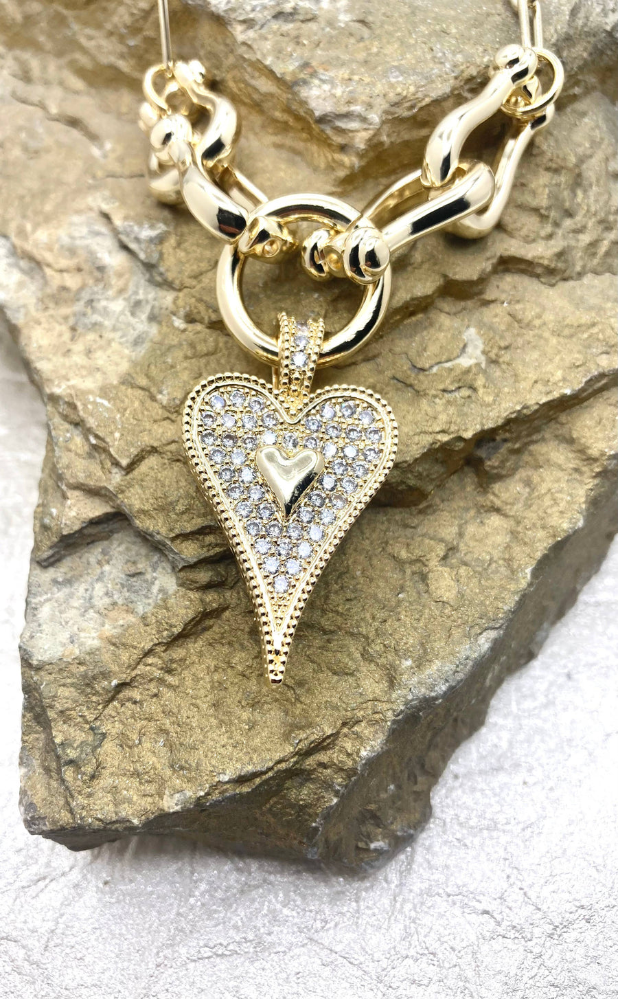 Paperclip Necklace with CZ Heart Charm