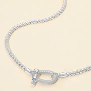 Stone Pave Horsebit Box Chain Necklace