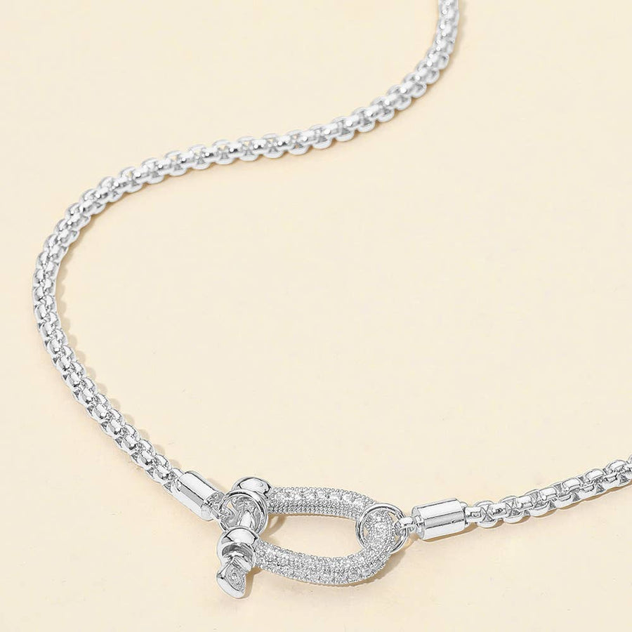 Stone Pave Horsebit Box Chain Necklace