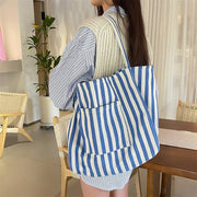 ORGANIC STRIPED TRENDING DOUBLE POCKET TOTE BAG