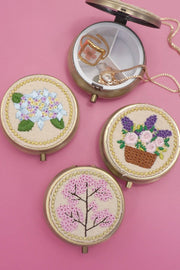 FLORAL EMBROIDERY JEWELRY ORGANIZER WITH MIRROR