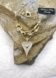 Paperclip Necklace with CZ Heart Charm