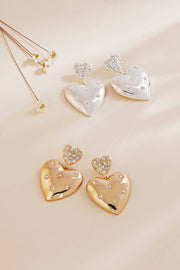 Heart Drop W Rhinestone Earrings