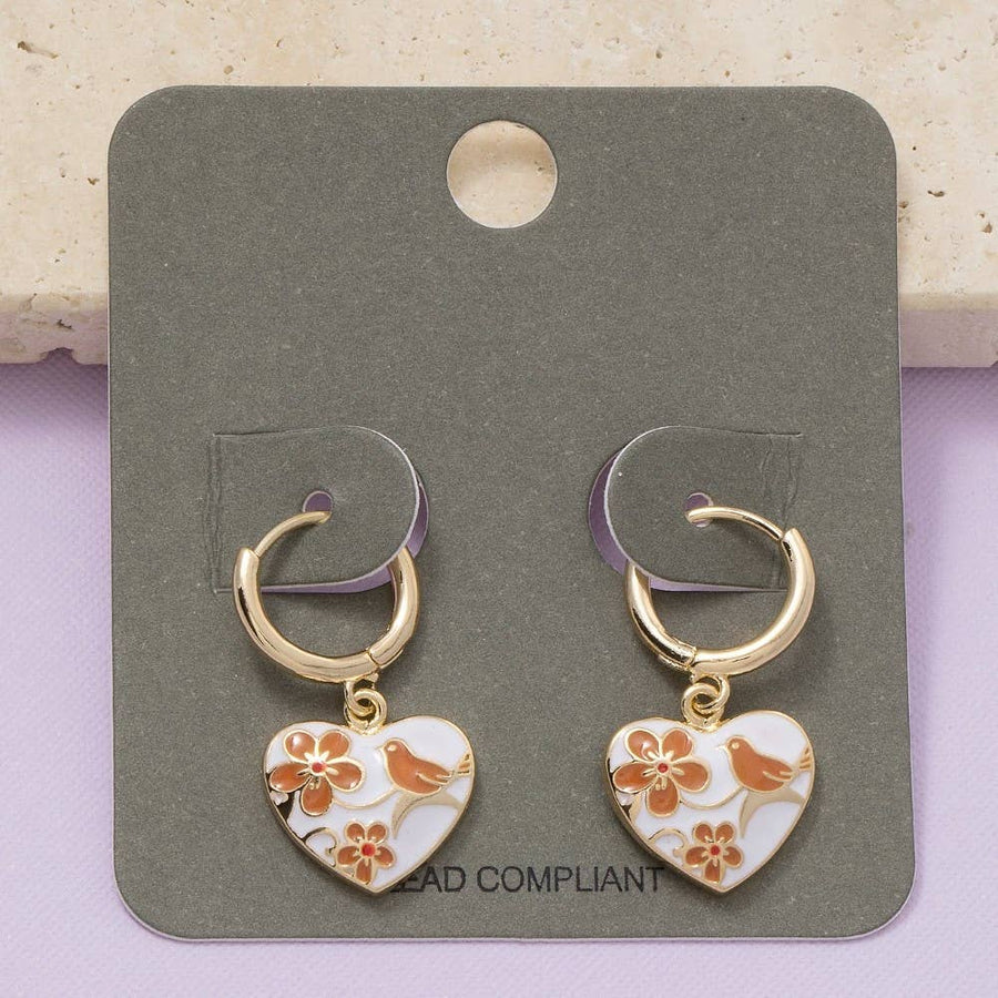 Floral Ceramic Heart Hoop Earrings
