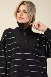 Scuba Stripe Quarter Zip Top- Black