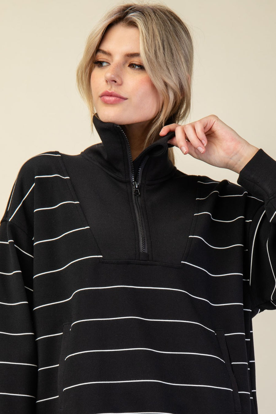 Scuba Stripe Quarter Zip Top- Black
