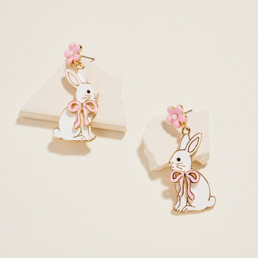 Floral Enamel Easter Bunny Bow Earrings