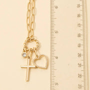 Heart Cross And Gem Pendants Chain Necklace