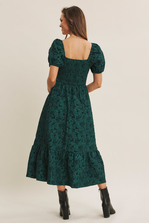 Timeless Floral Jacquard Midi Dress