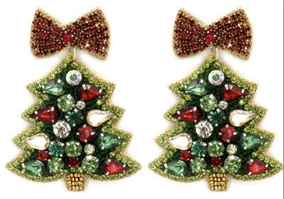 Green Christmas Tree Earrings