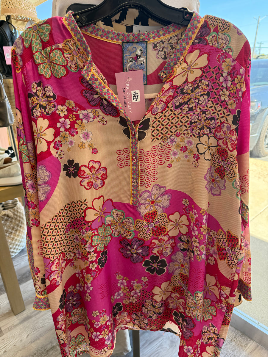 Magenta Print Consign Johnny Was Top, Medium