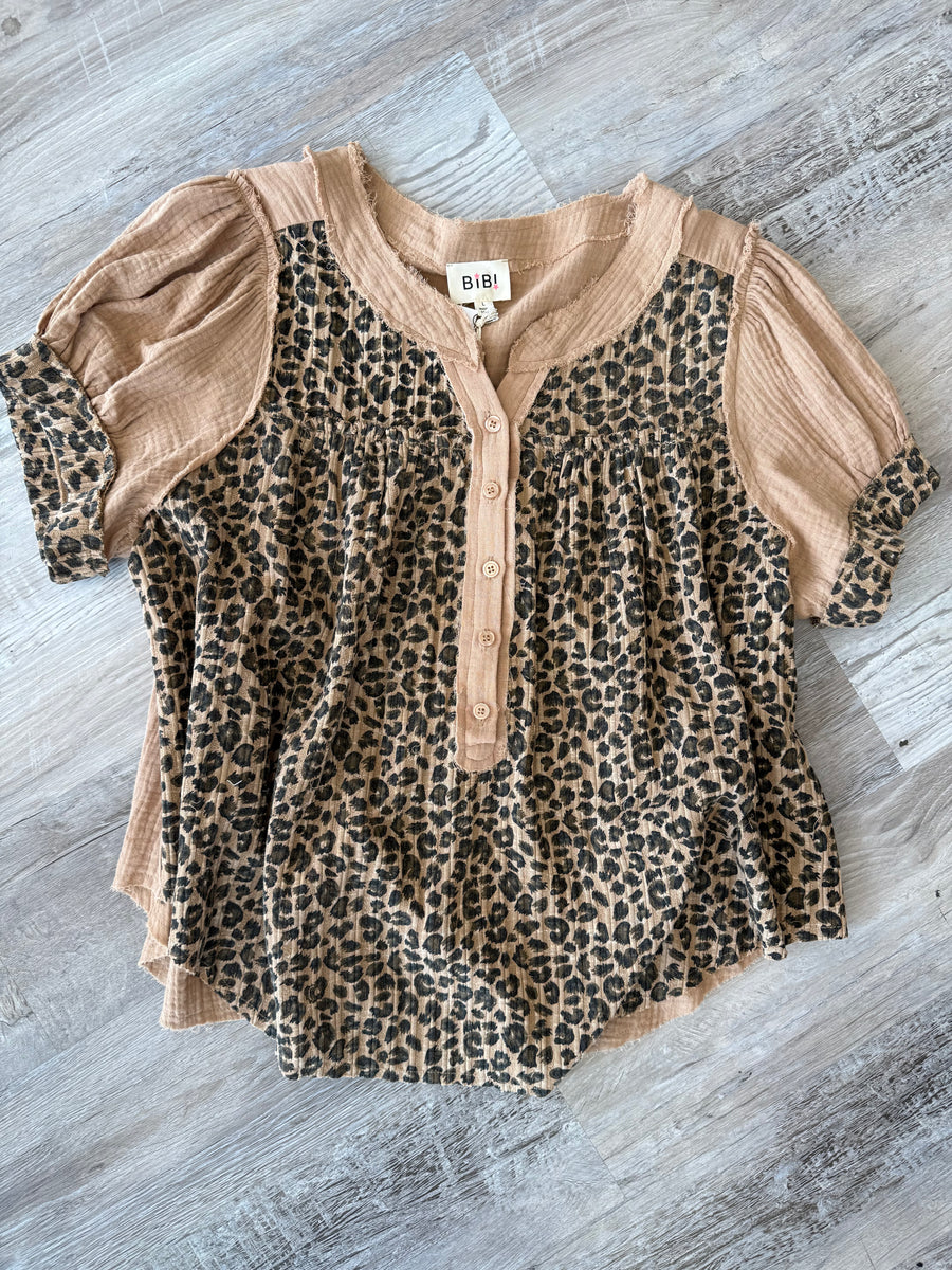 Leopard Mix Gauze Top