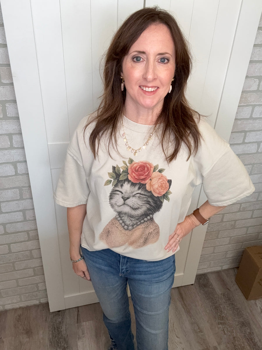 Flower Crown Kitty Top
