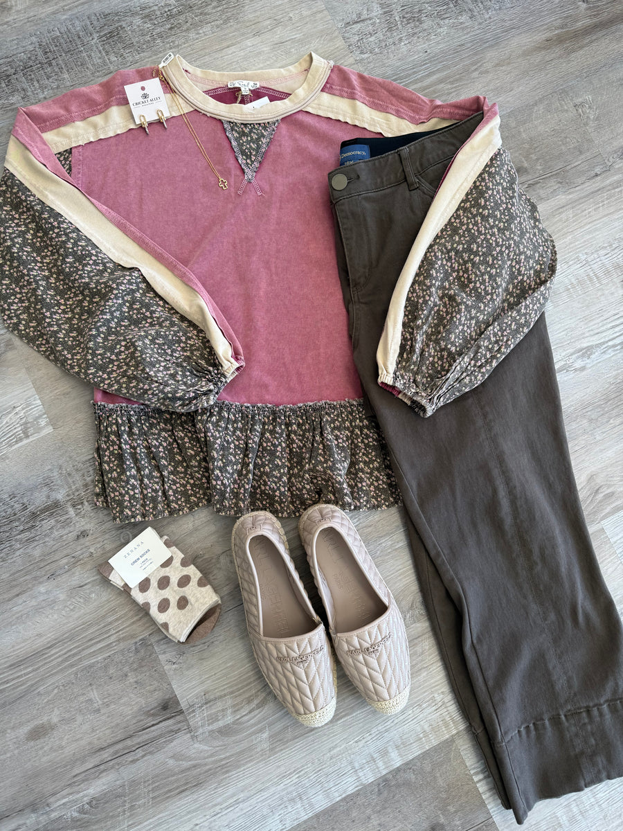 Mixed Print Babydoll Top