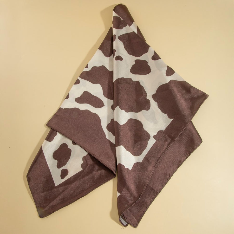 Dark Brown Cow Print Square Bandana Scarf
