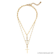 Layered Rhinestone and Gold Cross Necklace