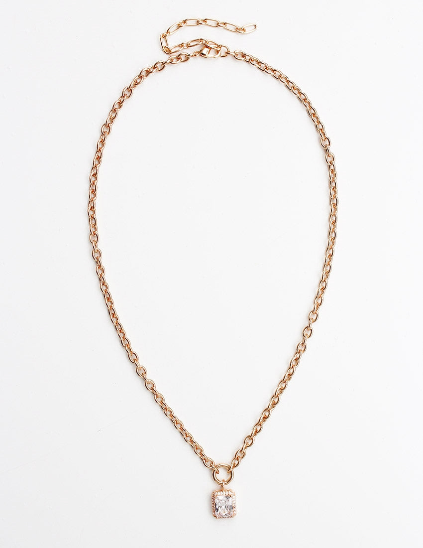 Gold Chain with Crystal Rectangle Necklace
