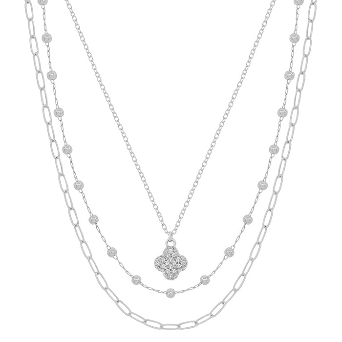 Triple Layered Rhinestone Clover Necklace