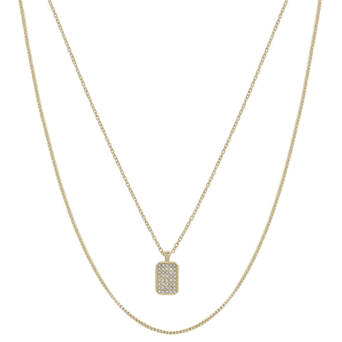 Rhinestone Rectangle Layered Necklace