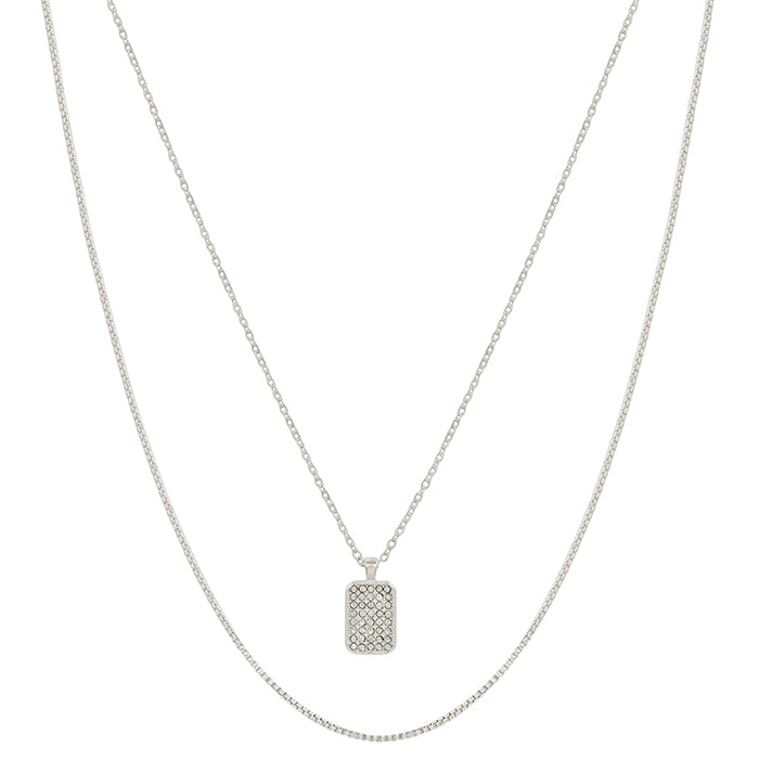 Rhinestone Rectangle Layered Necklace