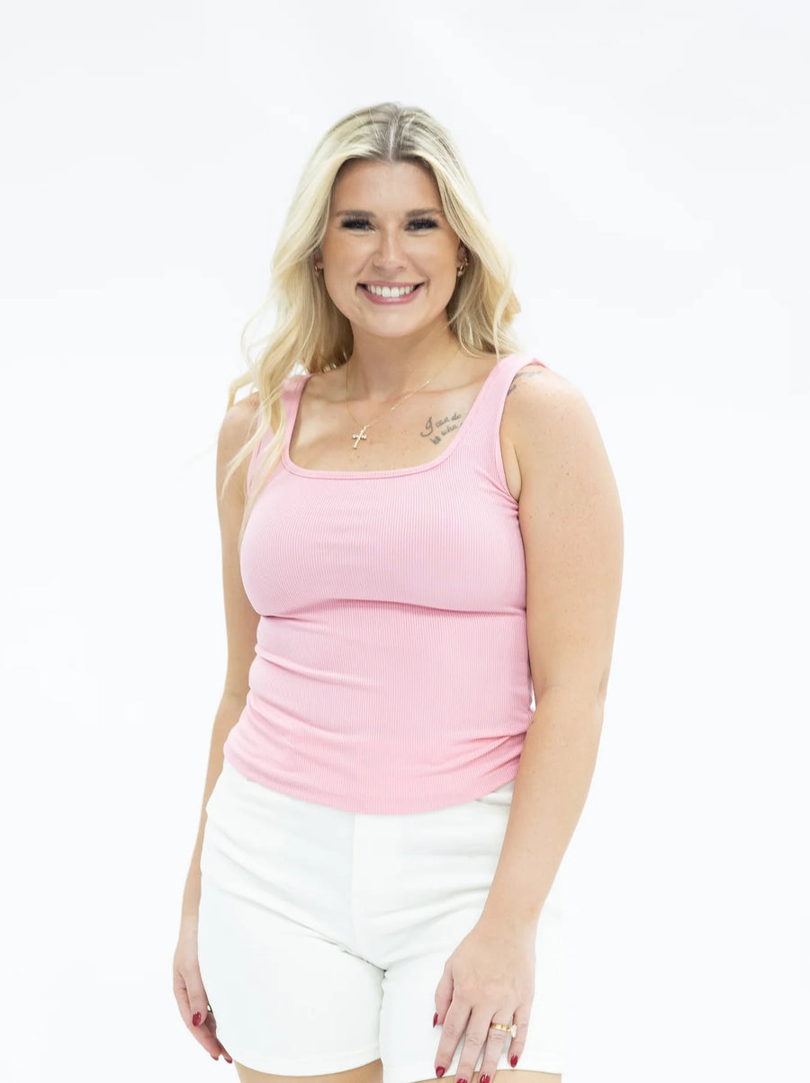 Square Neck Tank- Pink