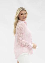 Lace Button Up -Light Pink