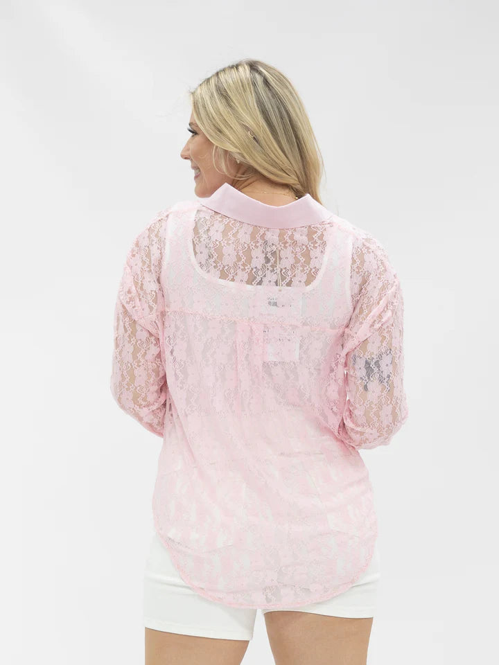 Lace Button Up -Light Pink