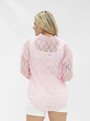 Lace Button Up -Light Pink