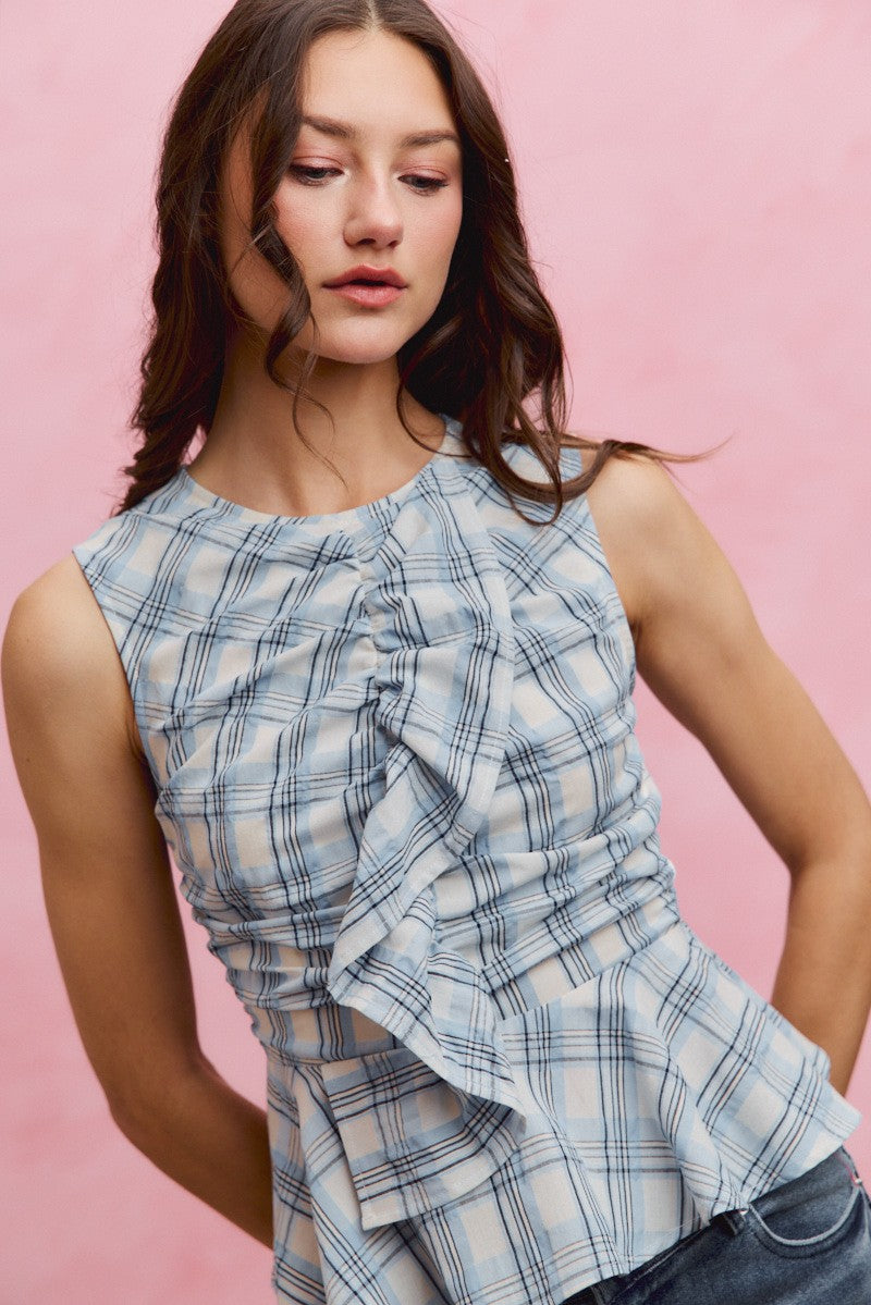 Plaid Ruffle Peplum Top