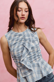 Plaid Ruffle Peplum Top