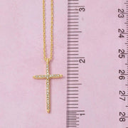 Gold Dipped Thin Cz Cross Pendant Necklace