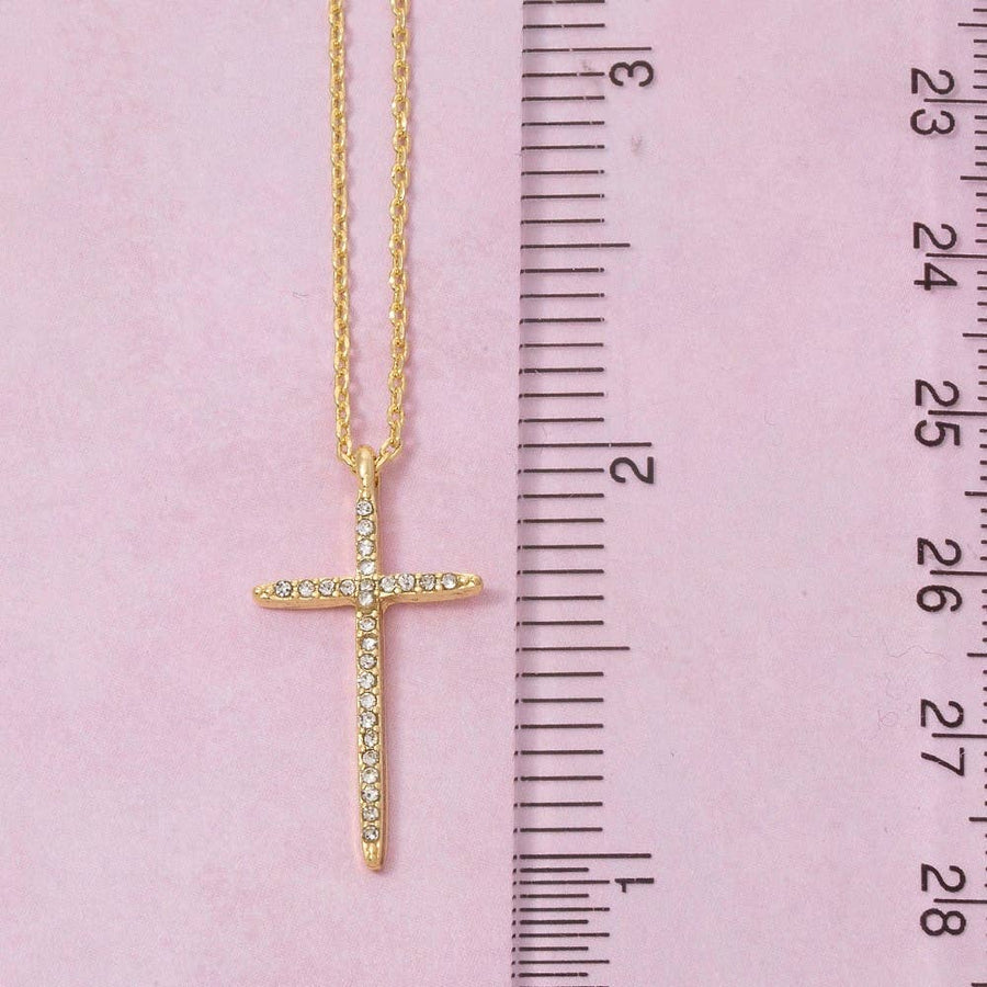 Gold Dipped Thin Cz Cross Pendant Necklace