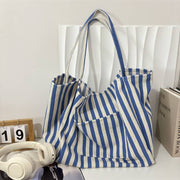 ORGANIC STRIPED TRENDING DOUBLE POCKET TOTE BAG