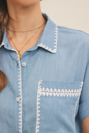 Chambray Top With Stitching