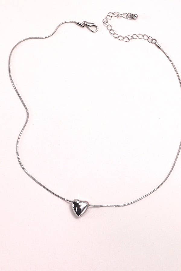 PUFF HEART SNAKE CHAIN NECKLACE