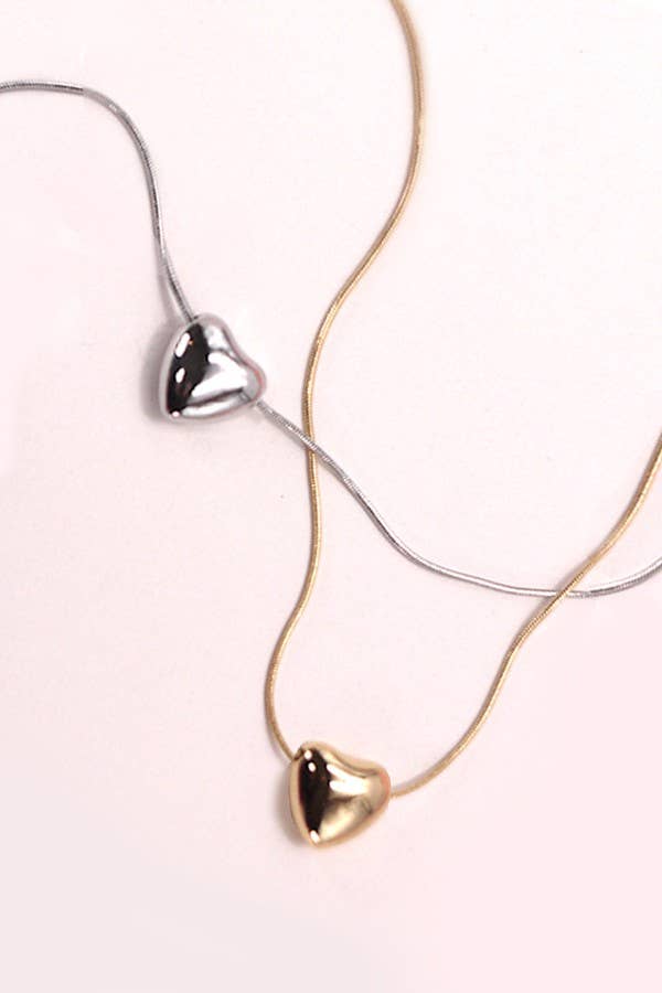 PUFF HEART SNAKE CHAIN NECKLACE